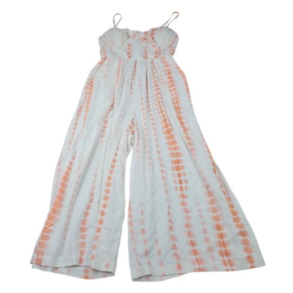 AUW Jumpsuit Womens Medium Tie Dye Boho Wide Leg Smocked Strappy‎ Flaws - Picture 1 of 16